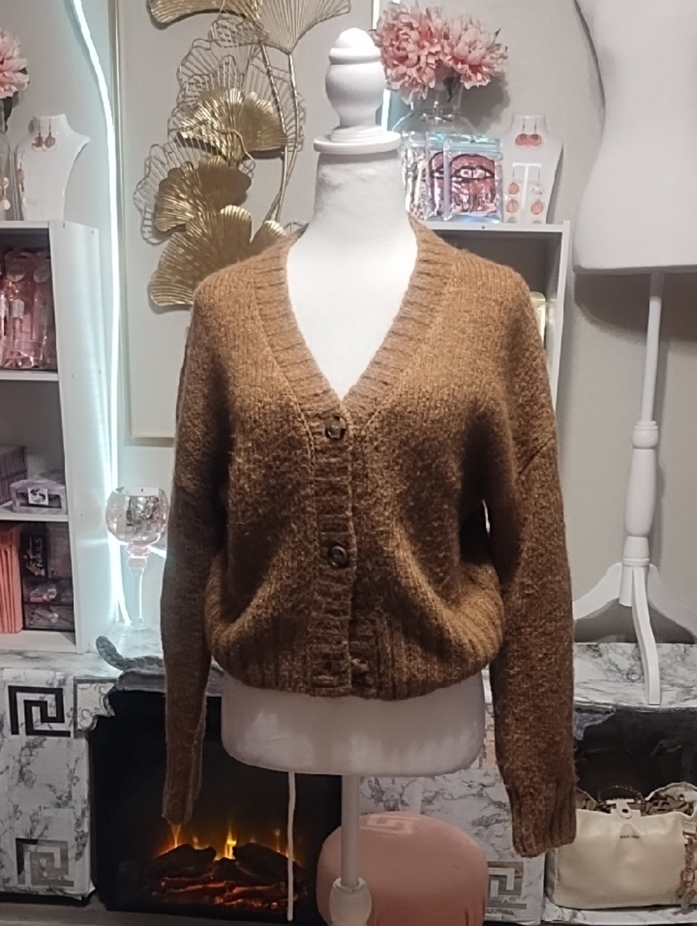 Z Supply Chestnut Button Front V-Neck Cardigan